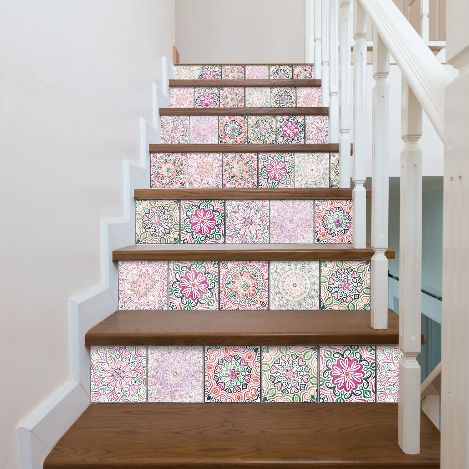 24 pieces of Mandala Retro Pattern Glossy Self-adhesive Tile Stickers for Kitchen and Bathroom Removable Waterproof Wall Sticker