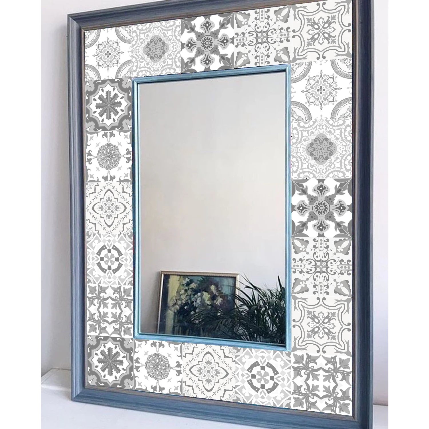 24 pieces of Mandala Retro Pattern Glossy Self-adhesive Tile Stickers for Kitchen and Bathroom Removable Waterproof Wall Sticker