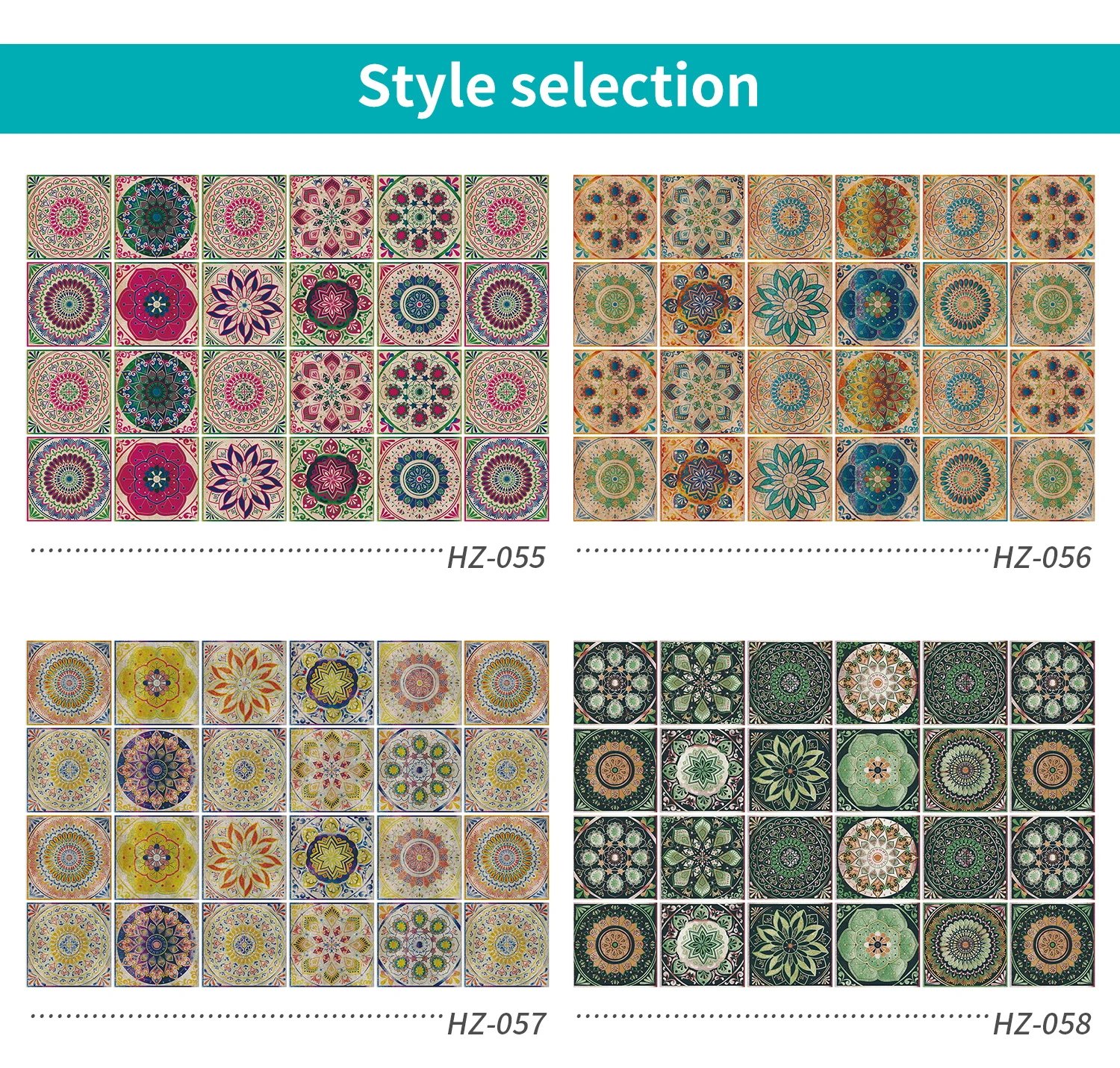 24 pieces of Mandala Retro Pattern Glossy Self-adhesive Tile Stickers for Kitchen and Bathroom Removable Waterproof Wall Sticker