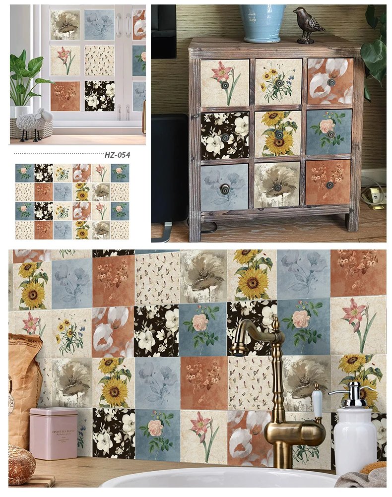 24pcs Art Tile Self-adhesive 3D Wall Sticker Kitchen Wallpaper Murals Waterproof Decals For Living Room Bathroom Decoration