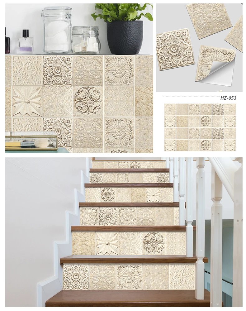 24pcs Art Tile Self-adhesive 3D Wall Sticker Kitchen Wallpaper Murals Waterproof Decals For Living Room Bathroom Decoration