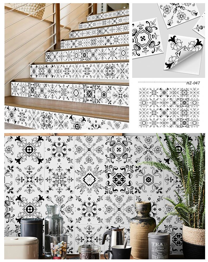 24pcs Art Tile Self-adhesive 3D Wall Sticker Kitchen Wallpaper Murals Waterproof Decals For Living Room Bathroom Decoration