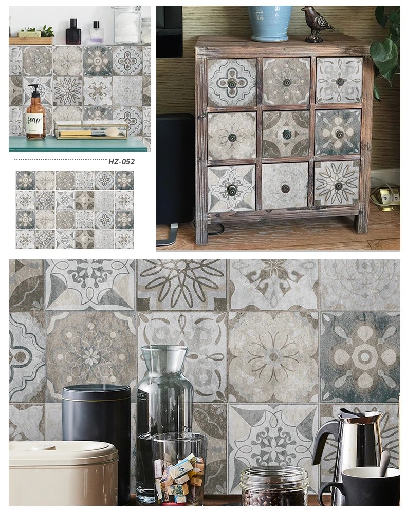 24pcs Art Tile Self-adhesive 3D Wall Sticker Kitchen Wallpaper Murals Waterproof Decals For Living Room Bathroom Decoration