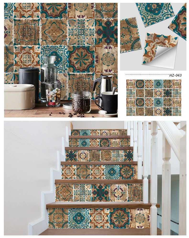 24pcs Art Tile Self-adhesive 3D Wall Sticker Kitchen Wallpaper Murals Waterproof Decals For Living Room Bathroom Decoration