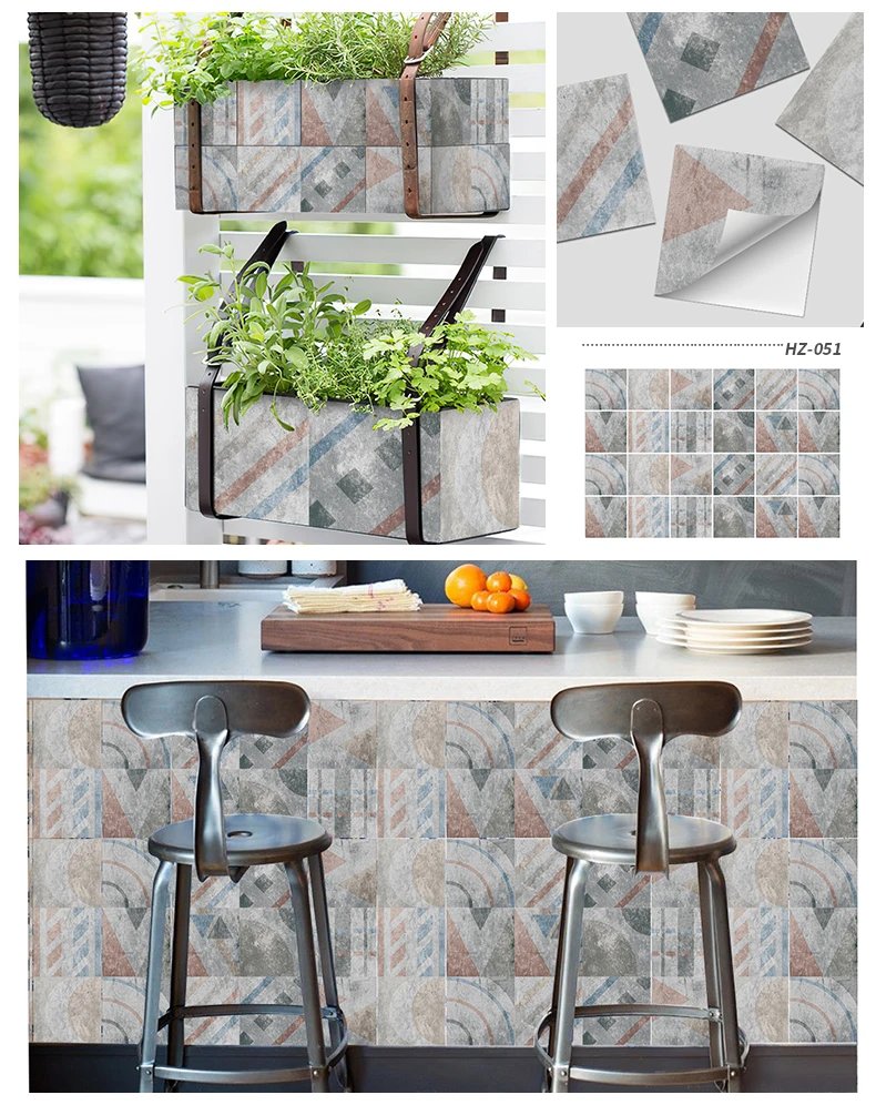 24pcs Art Tile Self-adhesive 3D Wall Sticker Kitchen Wallpaper Murals Waterproof Decals For Living Room Bathroom Decoration