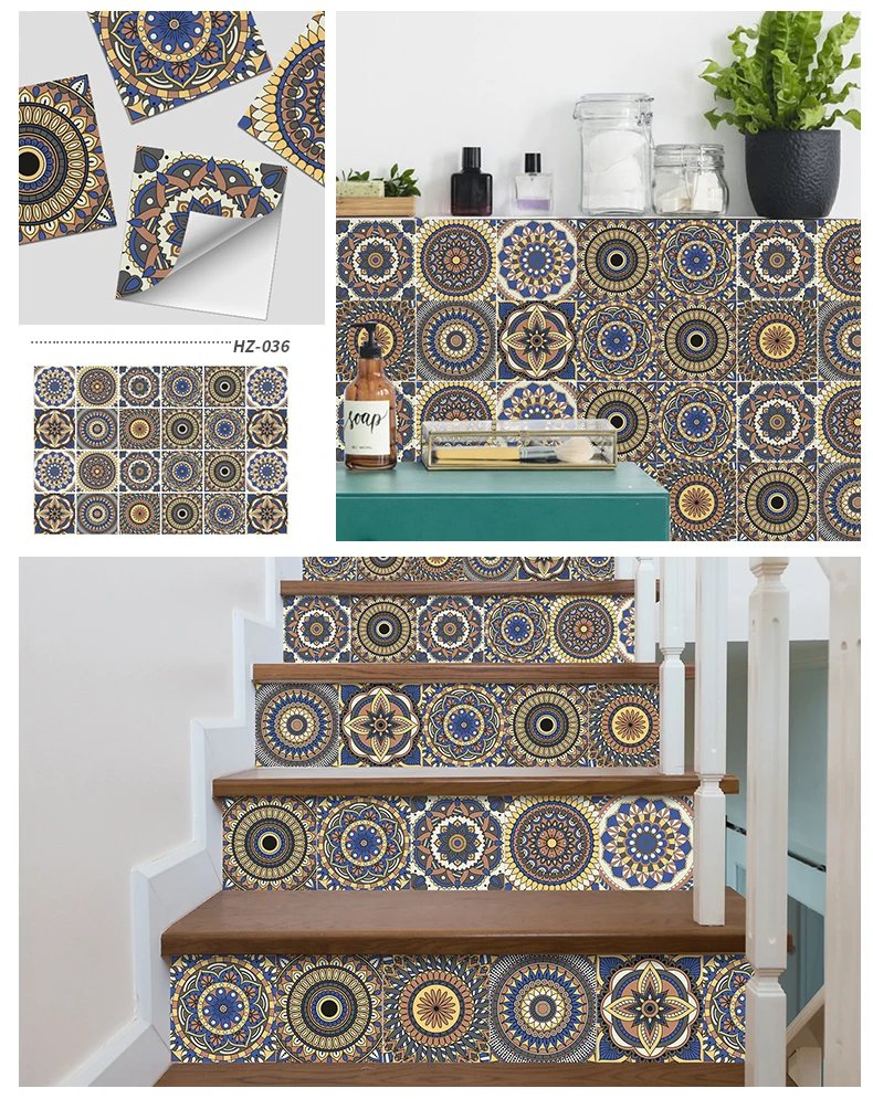 24pcs Art Tile Self-adhesive 3D Wall Sticker Kitchen Wallpaper Murals Waterproof Decals For Living Room Bathroom Decoration