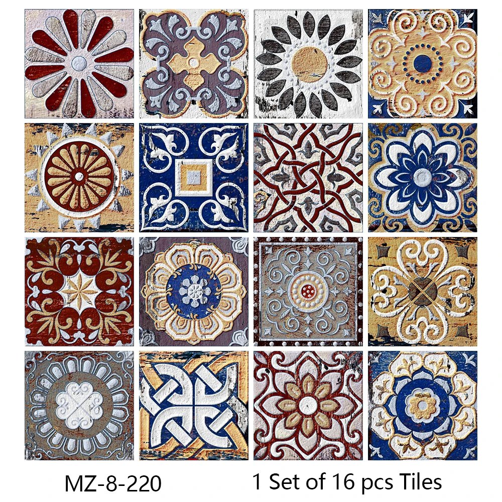 16pcs/Set Matte Waterpoof Tile Wall Sticker Home Decoration Peel & Stick Wallpaper Kitchen Bathroom Wardrobe Floor PVC Art Mural