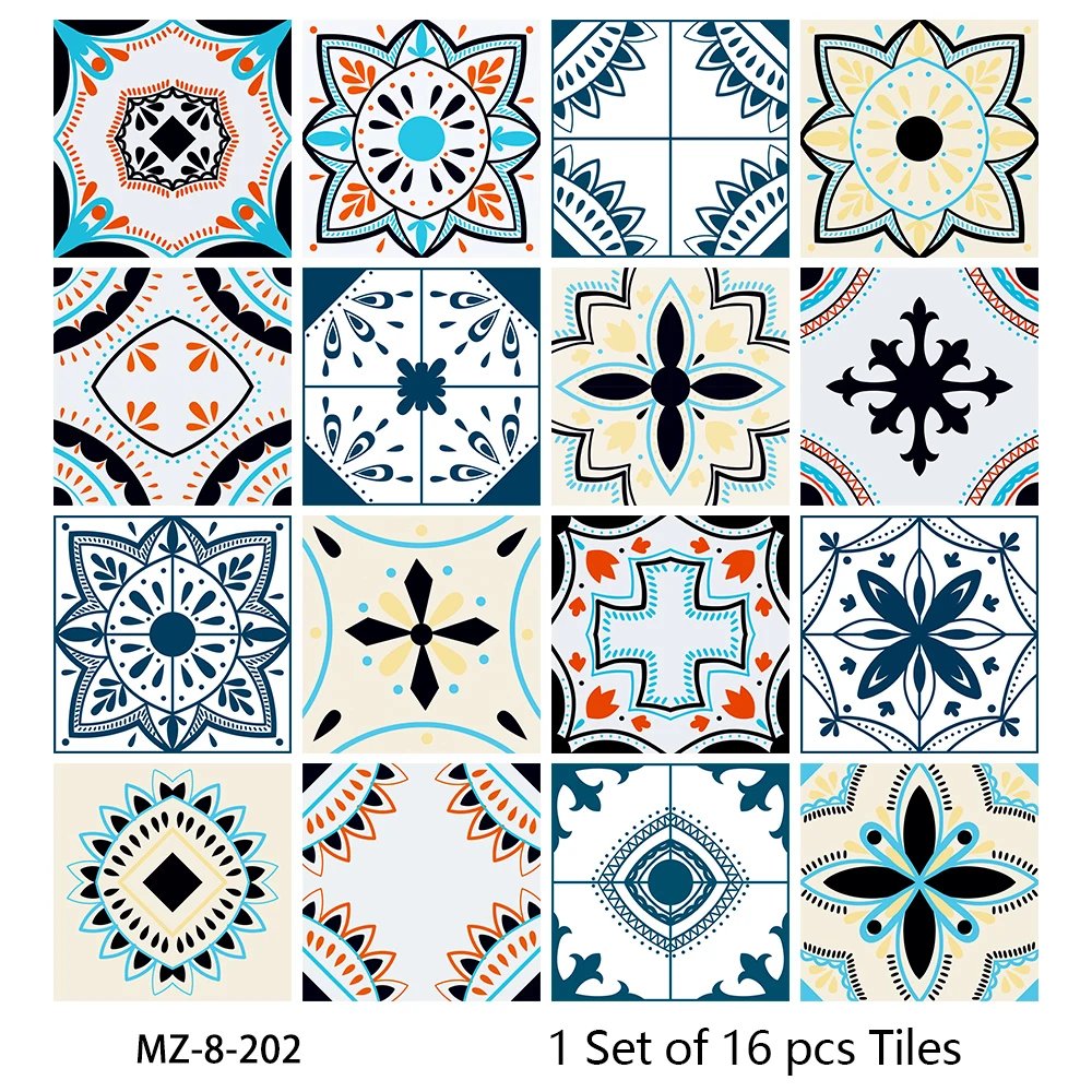 16pcs/Set Matte Waterpoof Tile Wall Sticker Home Decoration Peel & Stick Wallpaper Kitchen Bathroom Wardrobe Floor PVC Art Mural