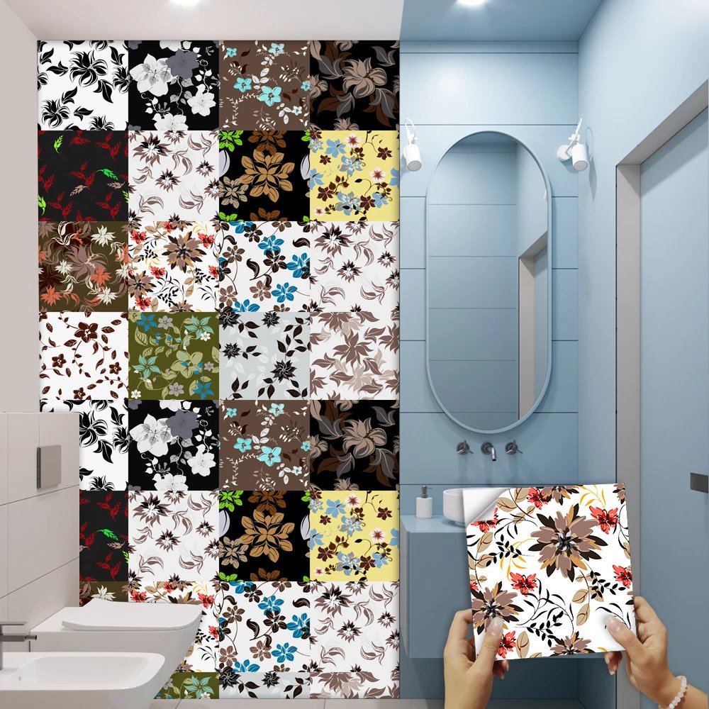 16pcs/Set Matte Waterpoof Tile Wall Sticker Home Decoration Peel & Stick Wallpaper Kitchen Bathroom Wardrobe Floor PVC Art Mural