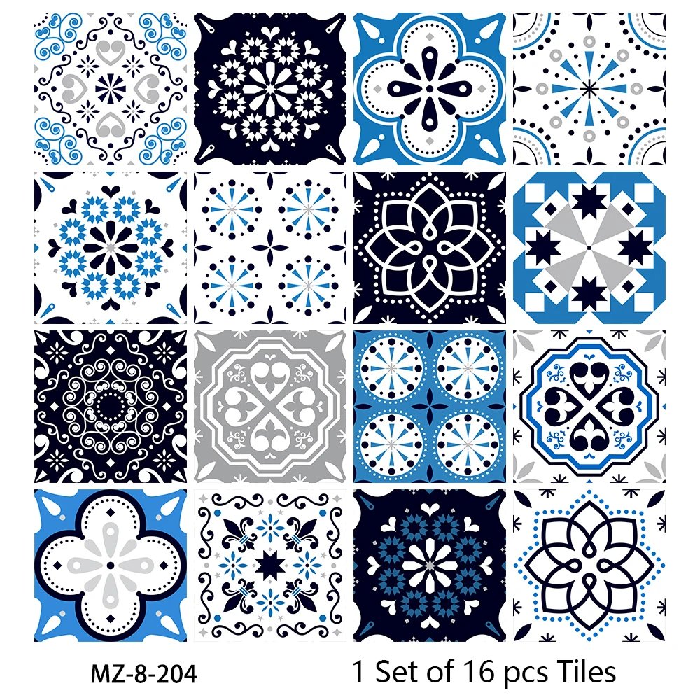 16pcs/Set Matte Waterpoof Tile Wall Sticker Home Decoration Peel & Stick Wallpaper Kitchen Bathroom Wardrobe Floor PVC Art Mural