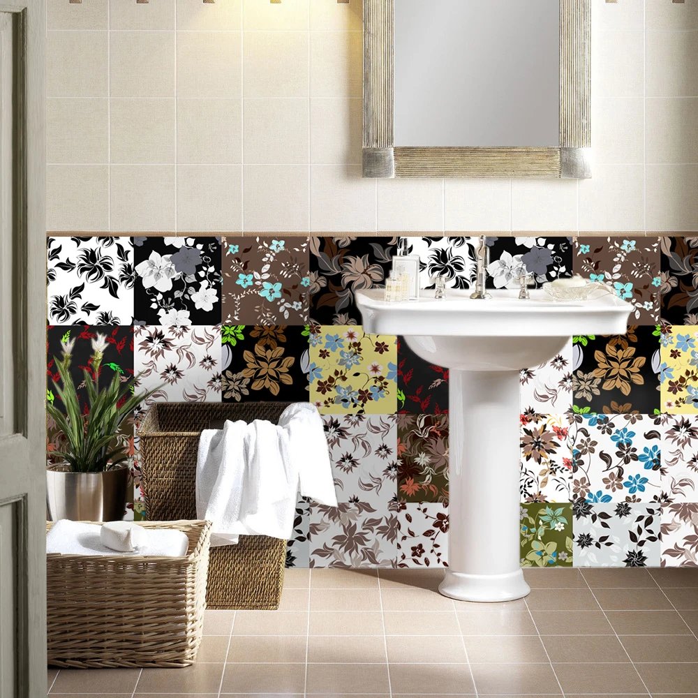 16pcs/Set Matte Waterpoof Tile Wall Sticker Home Decoration Peel & Stick Wallpaper Kitchen Bathroom Wardrobe Floor PVC Art Mural