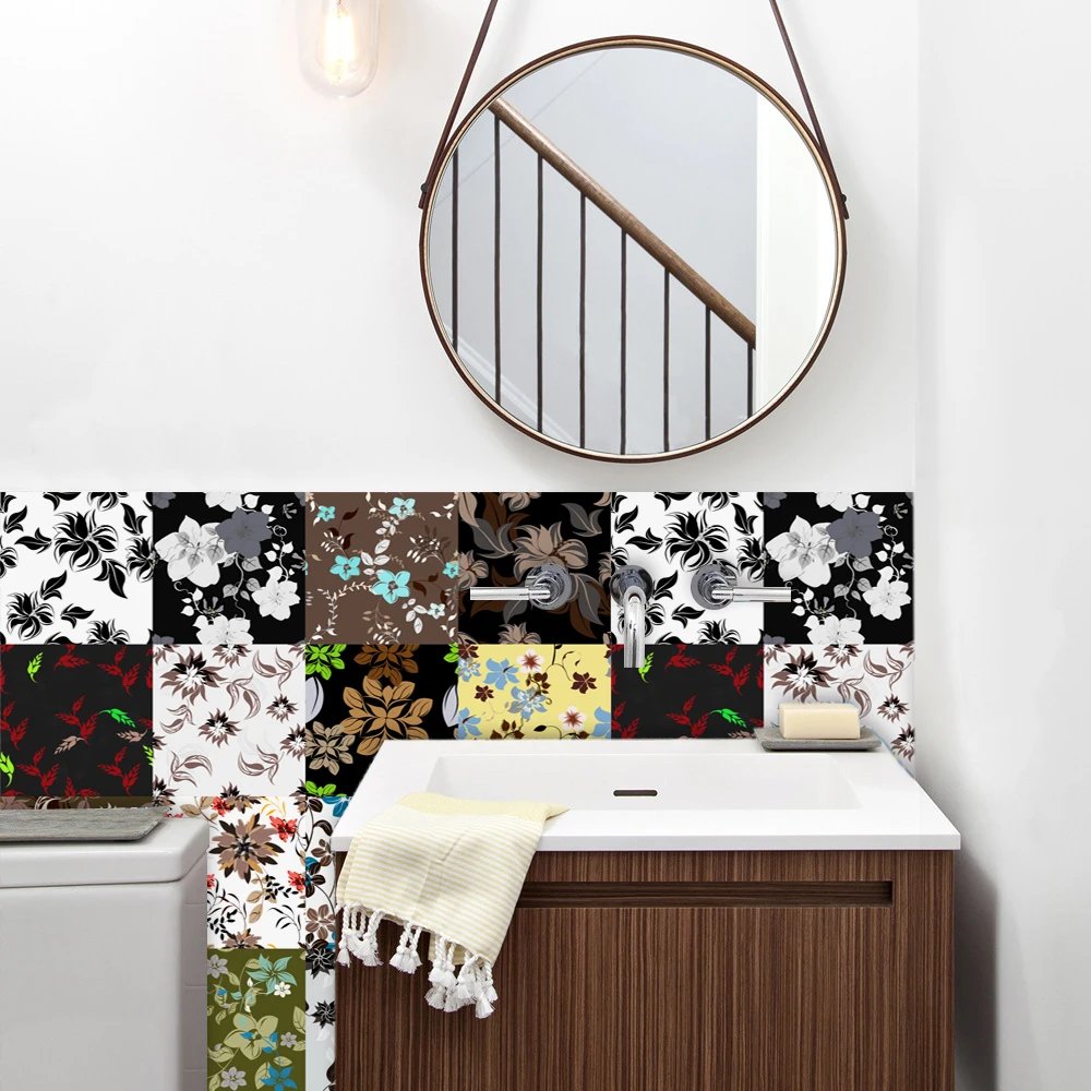 16pcs/Set Matte Waterpoof Tile Wall Sticker Home Decoration Peel & Stick Wallpaper Kitchen Bathroom Wardrobe Floor PVC Art Mural