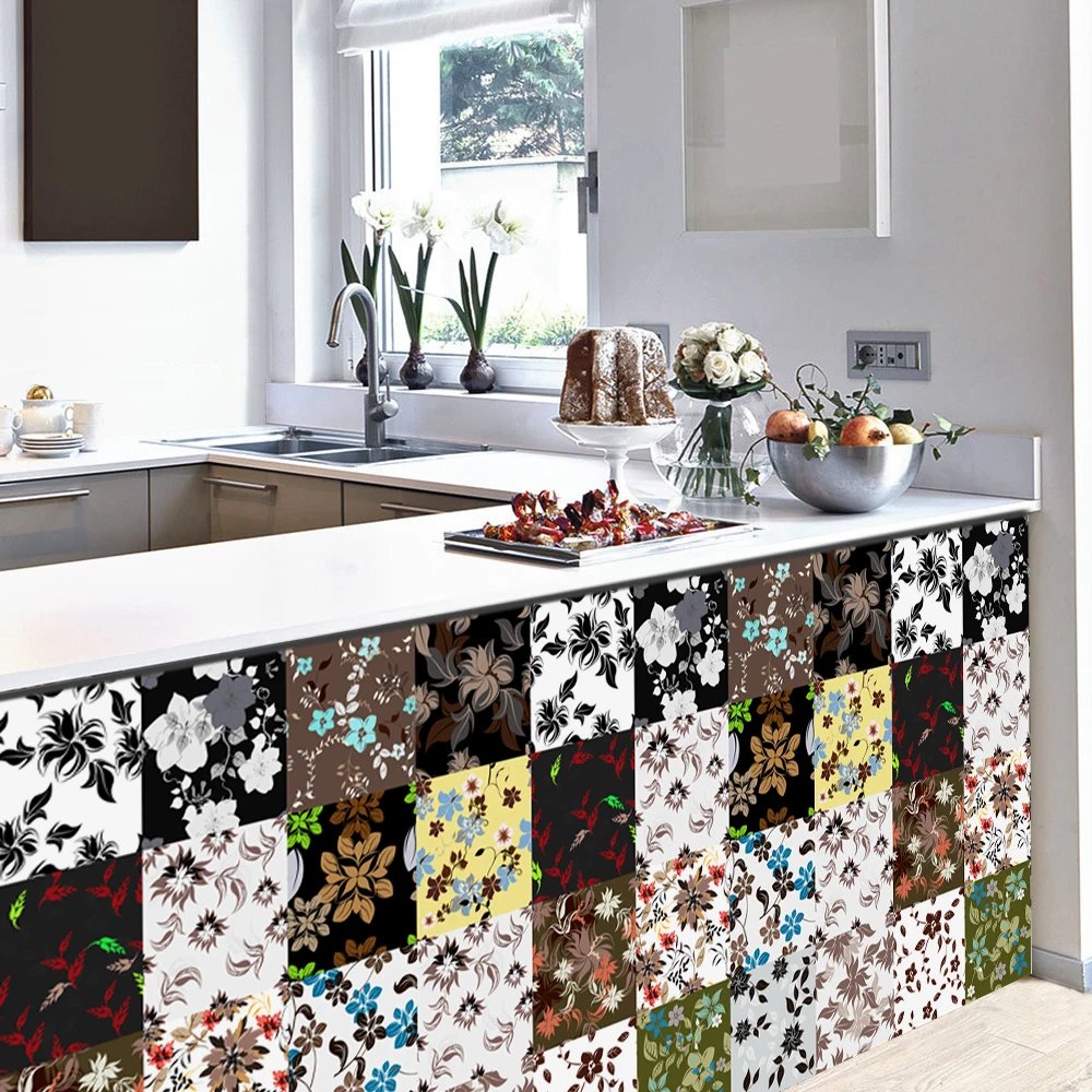 16pcs/Set Matte Waterpoof Tile Wall Sticker Home Decoration Peel & Stick Wallpaper Kitchen Bathroom Wardrobe Floor PVC Art Mural