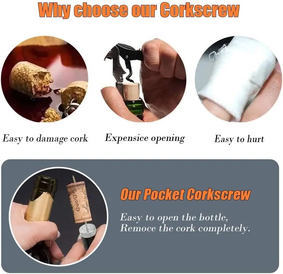 Newest Air Pressure Pump Wine Bottle Opener Portable Stainless Steel Pin Easy Cork Remover Corkscrew for Home Party Wine Lovers