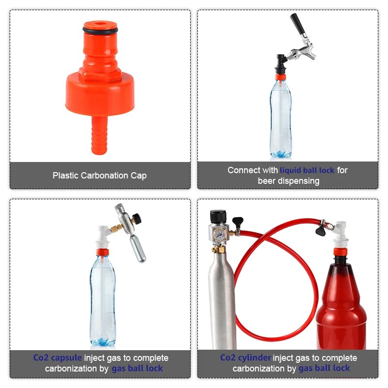 Plastic Carbonation Cap, Homebrew Simple PET Bottle Carbonation Tools,Ball Lock Connection DIY Making Soda Water Carbonated Beer