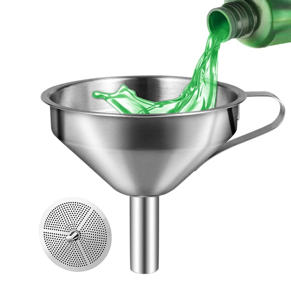 304 Stainless Steel Funnel with Strainers Bar Filter for Beer Brewing Transferring Liquid Wine Making Brewing Funnel Strainer