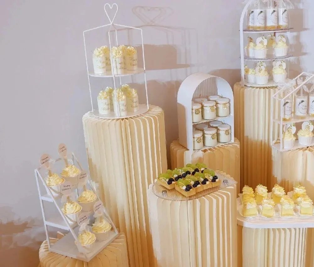 Folding Paper Roman Column Ornaments Birthday Party Wedding DIY Decoration Dessert Cake Table Stand Display Stand Ramadan Decor