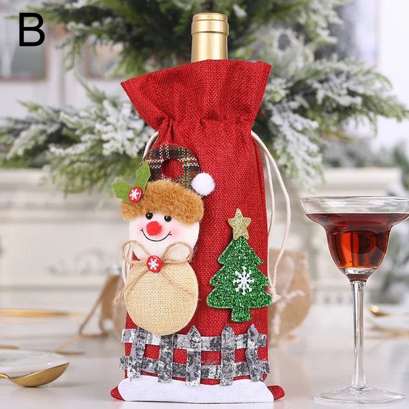 Christmas Wine Bottle Covers Bag Snowman Santa Claus Champagne Bottle Cover Sleeve Merry Christmas New Year Table Decorations