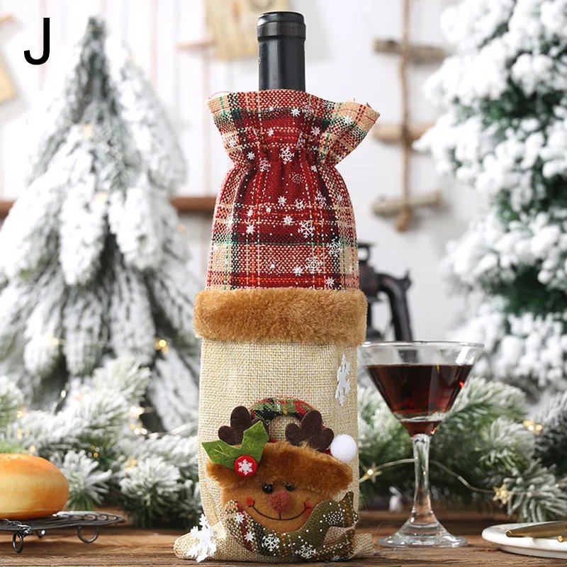 Christmas Wine Bottle Covers Bag Snowman Santa Claus Champagne Bottle Cover Sleeve Merry Christmas New Year Table Decorations