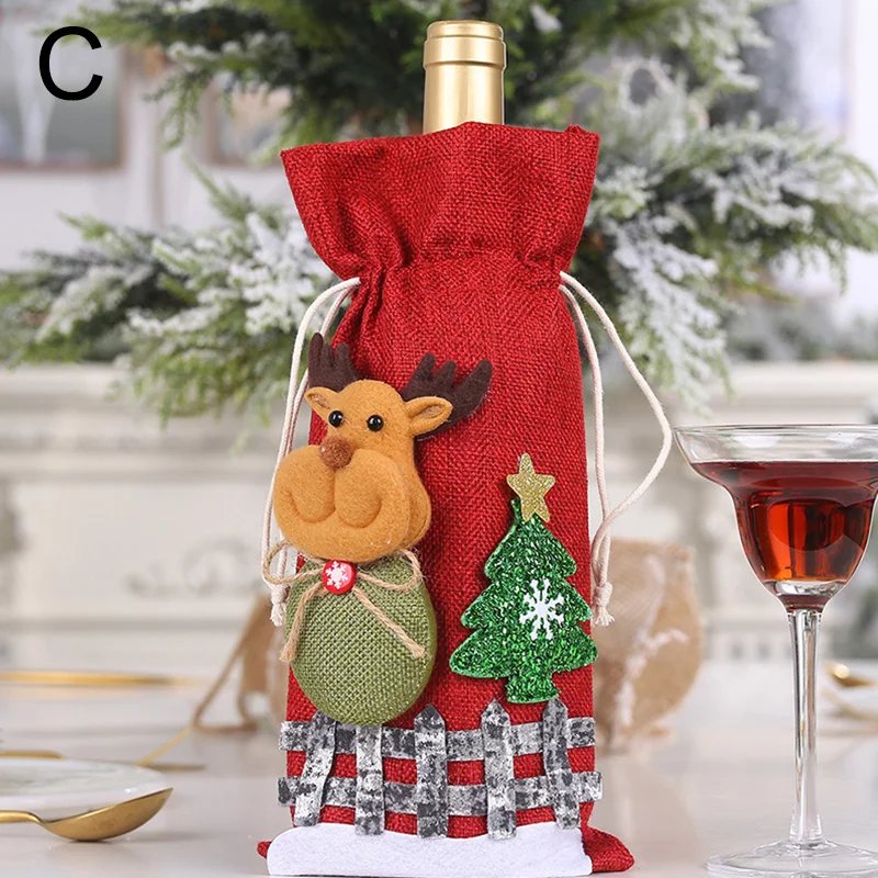 Christmas Wine Bottle Covers Bag Snowman Santa Claus Champagne Bottle Cover Sleeve Merry Christmas New Year Table Decorations