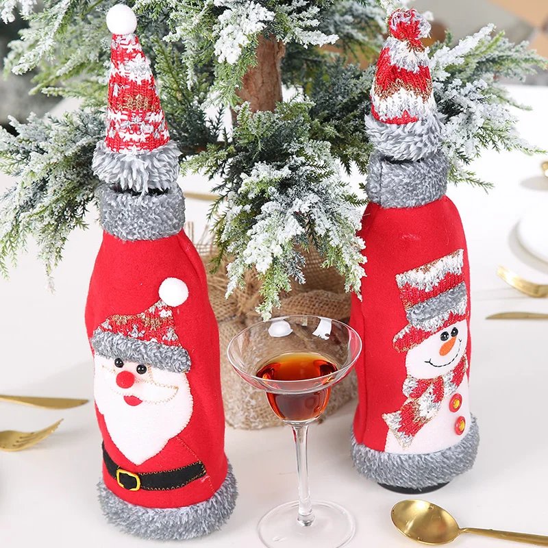 Christmas Wine Bottle Covers Bag Snowman Santa Claus Champagne Bottle Cover Sleeve Merry Christmas New Year Table Decorations