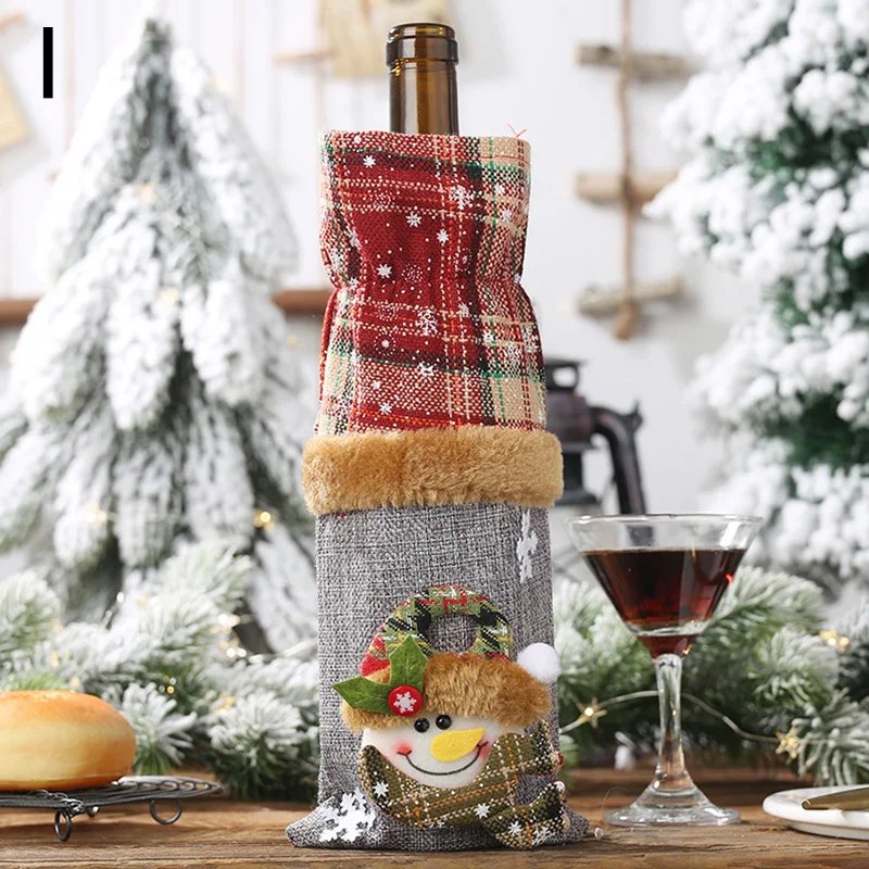 Christmas Wine Bottle Covers Bag Snowman Santa Claus Champagne Bottle Cover Sleeve Merry Christmas New Year Table Decorations