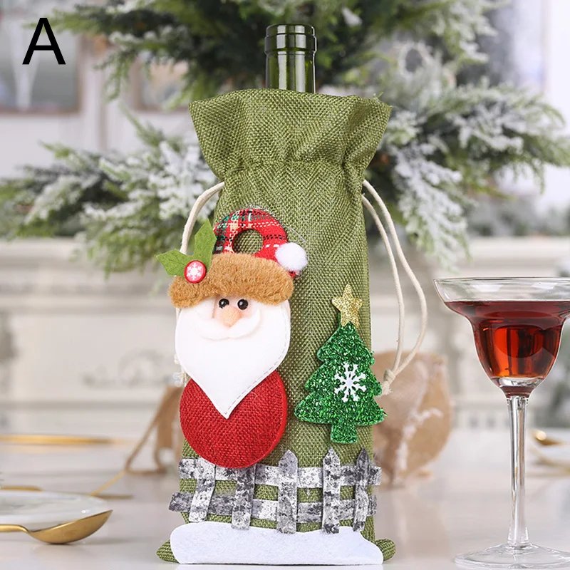 Christmas Wine Bottle Covers Bag Snowman Santa Claus Champagne Bottle Cover Sleeve Merry Christmas New Year Table Decorations