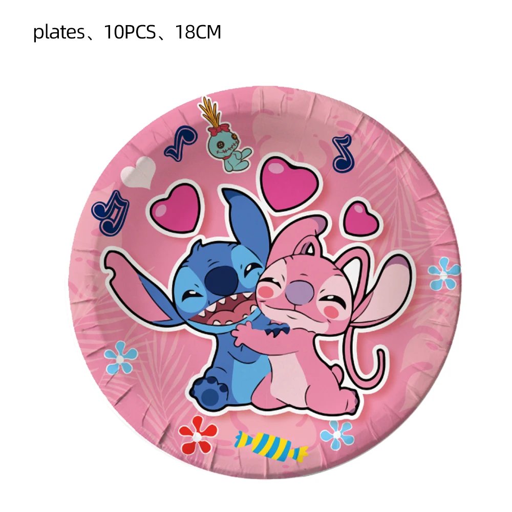 Disney Lilo Stitch Pink Angel  Birthday Party Disposable Party Tableware Set Baby Shower Wedding Party Decoration Supplies