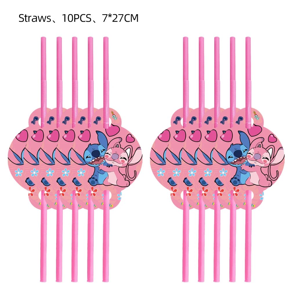 Disney Lilo Stitch Pink Angel  Birthday Party Disposable Party Tableware Set Baby Shower Wedding Party Decoration Supplies