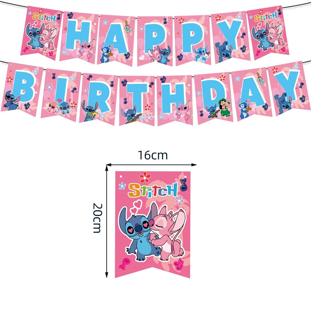 Disney Lilo Stitch Pink Angel  Birthday Party Disposable Party Tableware Set Baby Shower Wedding Party Decoration Supplies