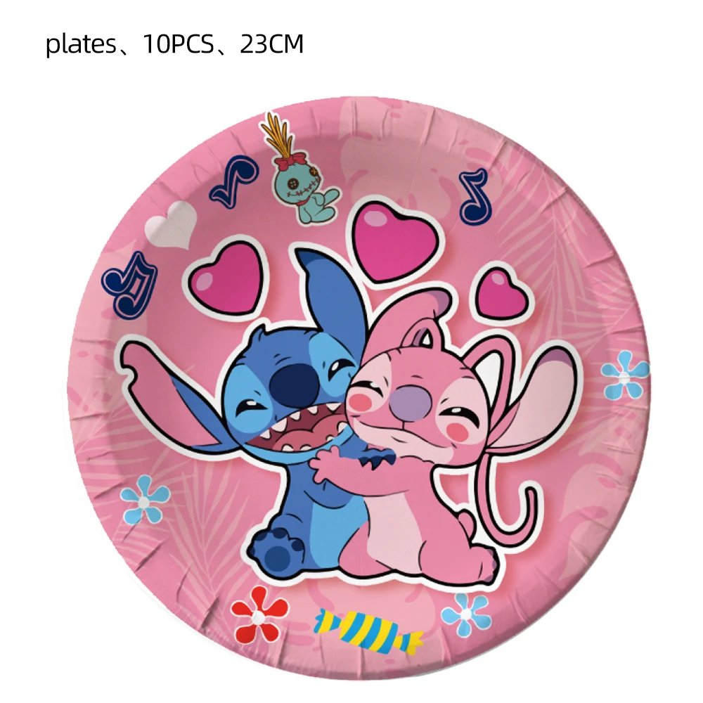Disney Lilo Stitch Pink Angel  Birthday Party Disposable Party Tableware Set Baby Shower Wedding Party Decoration Supplies