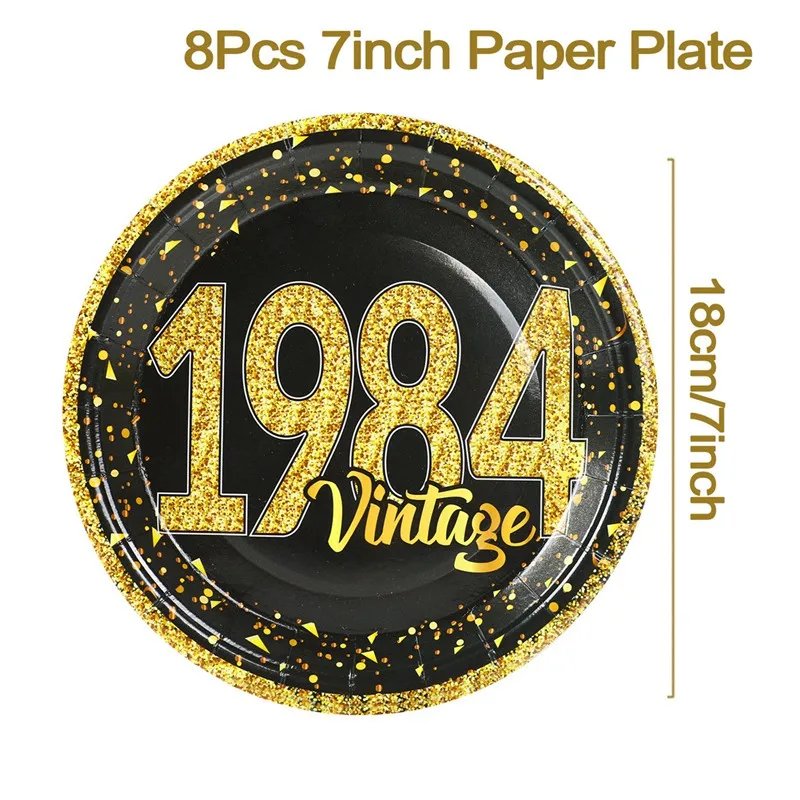 Black Gold Tableware 40th Birthday Party Happy 40 Birthday Party Decorations Adults Parents Tablecloth Paper Plates Cups Napkin