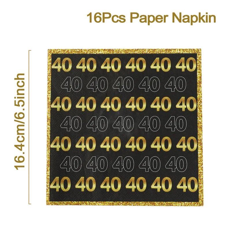 Black Gold Tableware 40th Birthday Party Happy 40 Birthday Party Decorations Adults Parents Tablecloth Paper Plates Cups Napkin