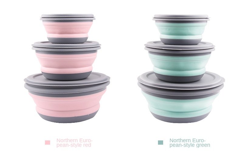 3pcs/set Silicone Folding Lunch Box With Lid Portable Picnic Camping Bowl Set Kitchen Tableware Kit Foldable Fruit Salad Bowl