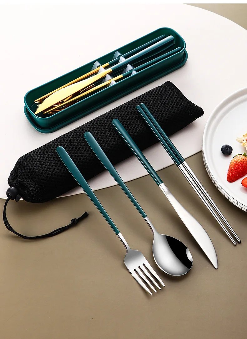 304 Tableware Set Portable Cutlery Set Dinnerware Set High Quality Stainless Steel Knife Fork Spoon Travel Flatware With Box
