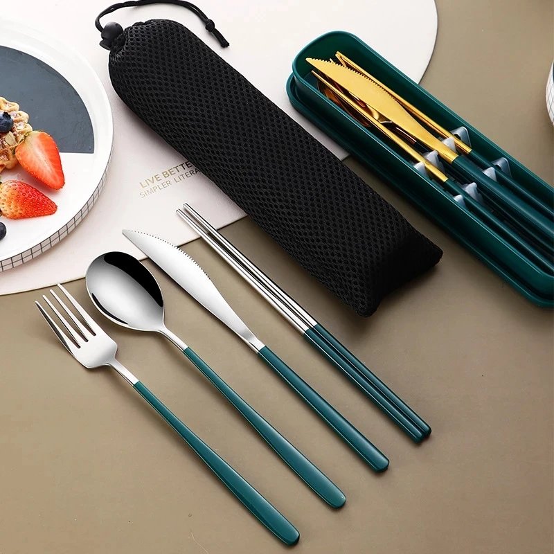 304 Tableware Set Portable Cutlery Set Dinnerware Set High Quality Stainless Steel Knife Fork Spoon Travel Flatware With Box