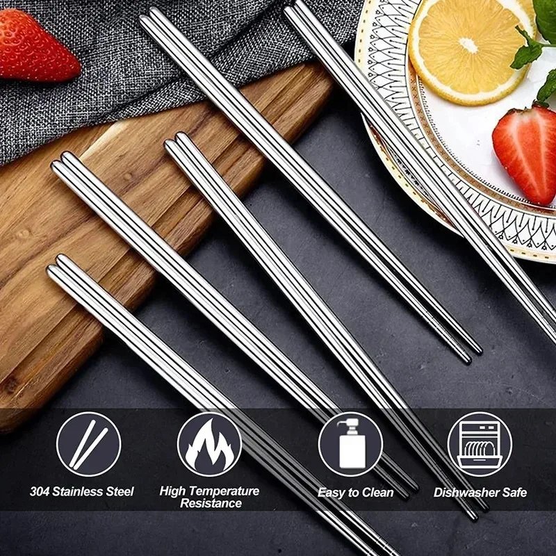 30/1Pair Chinese Chopsticks Stainless Steel Non-slip Sushi Chopstick Korean Japanese Food Metal Stick Reusable Kitchen Tableware 30/1Pair Chinese Chopsticks Stainless Steel Non-slip Sushi Chopstick Korean Japanese Food Metal Stick Reusable Kitchen Tableware