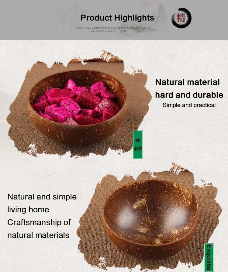 Women 12-15cm Natural Coconut Bowl Dinner Set Handmade Wooden Tableware Wood Spoon Dessert Fruit Salad Mixing Rice Ramen Bowl