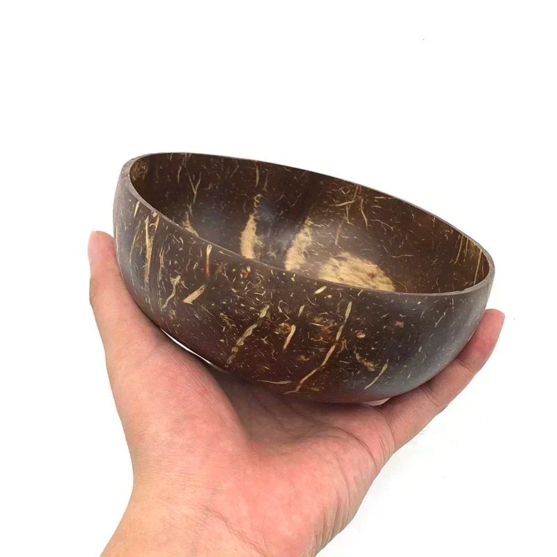 Women 12-15cm Natural Coconut Bowl Dinner Set Handmade Wooden Tableware Wood Spoon Dessert Fruit Salad Mixing Rice Ramen Bowl