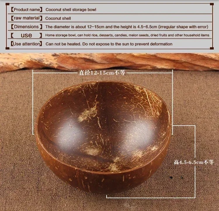 Women 12-15cm Natural Coconut Bowl Dinner Set Handmade Wooden Tableware Wood Spoon Dessert Fruit Salad Mixing Rice Ramen Bowl