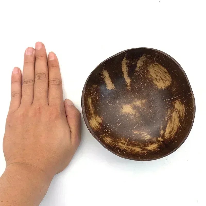 Women 12-15cm Natural Coconut Bowl Dinner Set Handmade Wooden Tableware Wood Spoon Dessert Fruit Salad Mixing Rice Ramen Bowl