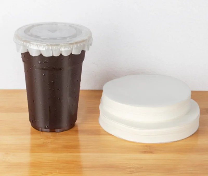 100pcs Disposable Leak Proof Paper Coffee Cup Cover Lid Films Anti Overflow Milk Tea Takeaway Beverage Cup Anti Leakage Paper