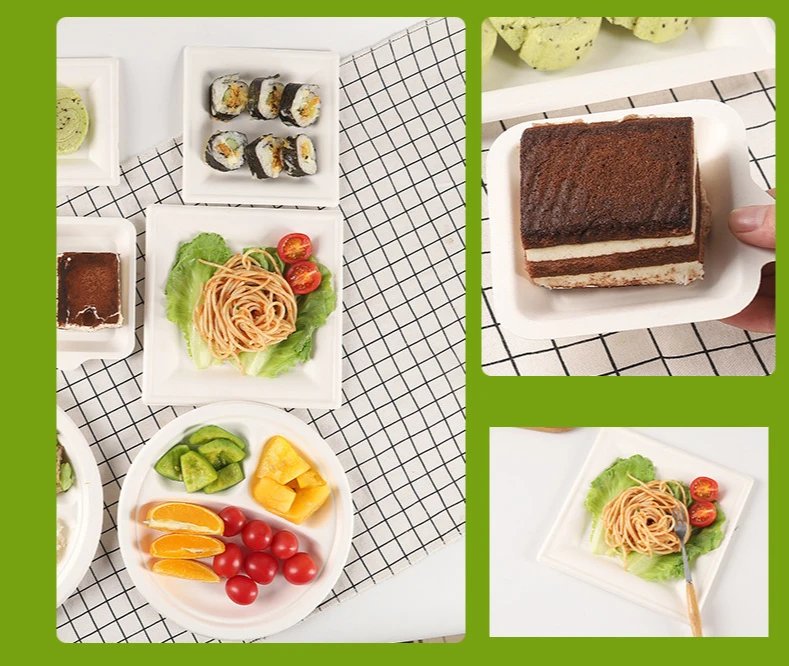 50 Disposable Plates Paperd and Spoon 100% Biodegradable Heavy-Duty Natural Sugarcane Bag-Like Fibers Tableware Compostable