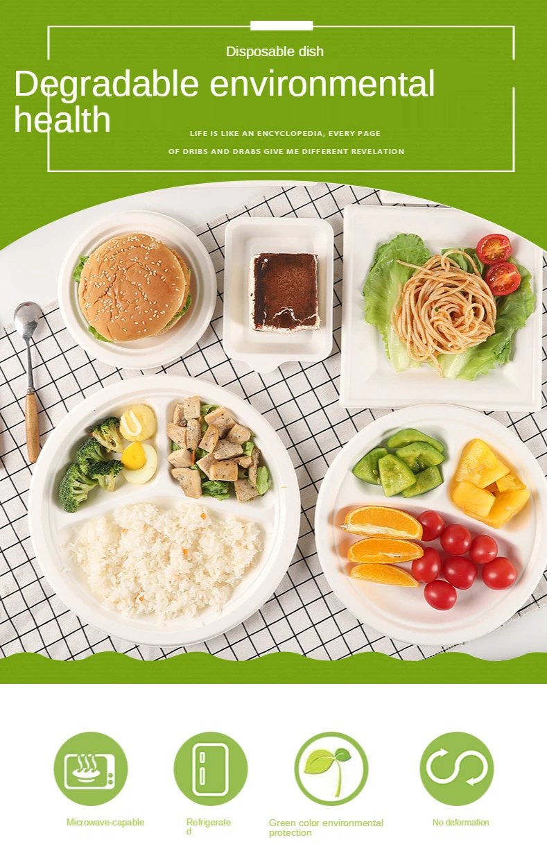 50 Disposable Plates Paperd and Spoon 100% Biodegradable Heavy-Duty Natural Sugarcane Bag-Like Fibers Tableware Compostable