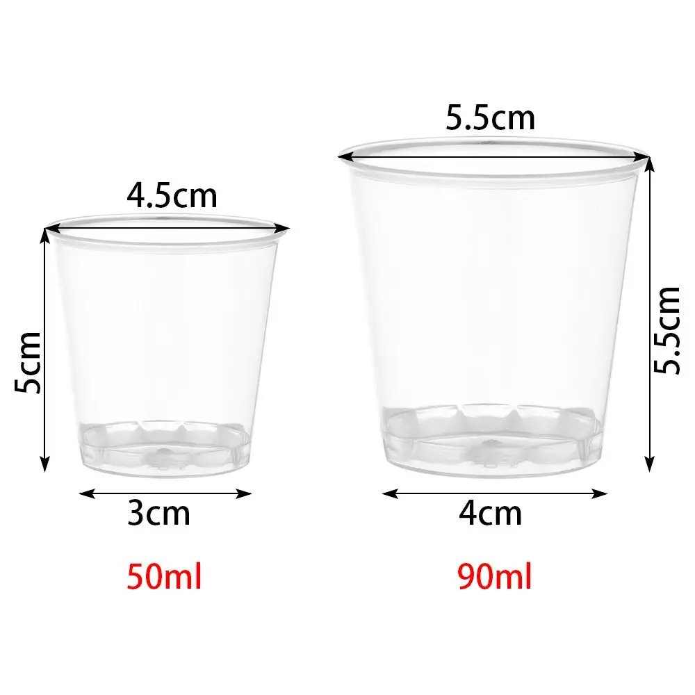 50ml/90ml Round Home Kitchen Cup Disposable Plastic Shot Glasses Dessert Cups Drinks Wedding Party Decorations Supplies