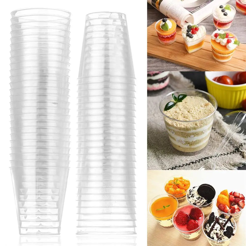 50ml/90ml Round Home Kitchen Cup Disposable Plastic Shot Glasses Dessert Cups Drinks Wedding Party Decorations Supplies