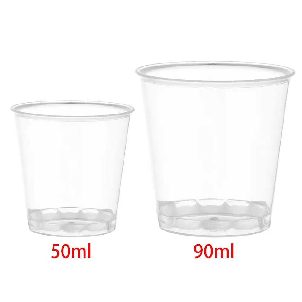 50ml/90ml Round Home Kitchen Cup Disposable Plastic Shot Glasses Dessert Cups Drinks Wedding Party Decorations Supplies