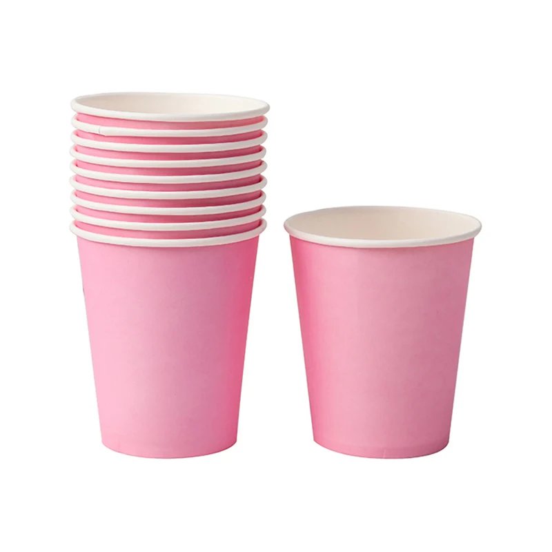 10PCS 9oz/250ml Solid Color Thick Paper Cup Disposable Cup Wedding Birthday Party Disposable Tableware Disposable Paper Cup Set