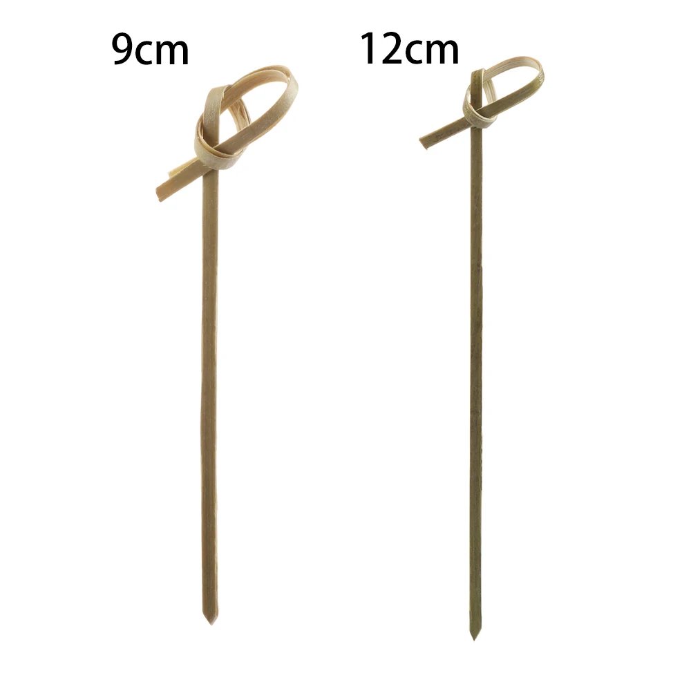 100Pcs Barbeque Bar Tool Kitchen Bar Cocktail Picks Disposable Bamboo Knot Skewers Fruit Forks Stick Household Party Decoration
