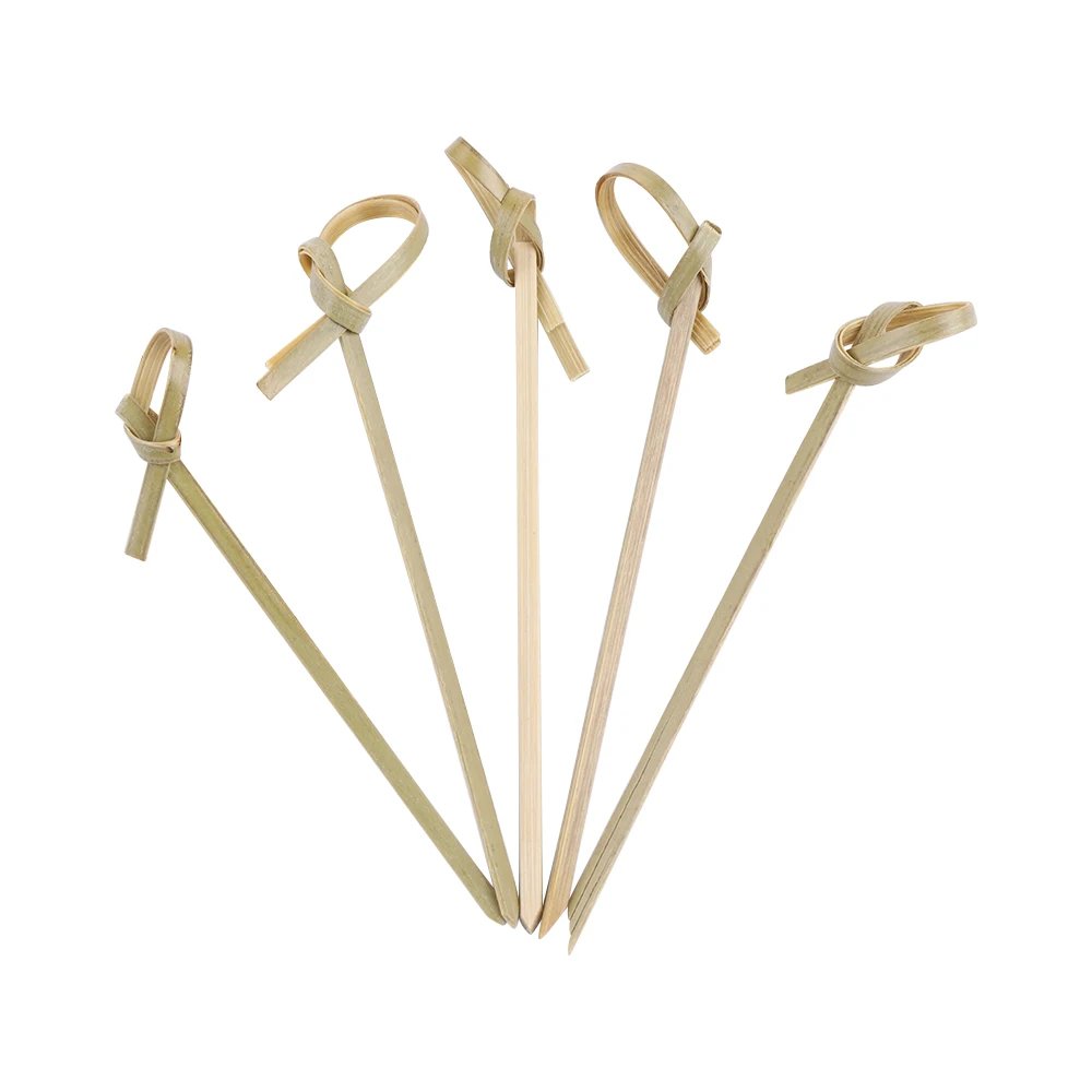 100Pcs Barbeque Bar Tool Kitchen Bar Cocktail Picks Disposable Bamboo Knot Skewers Fruit Forks Stick Household Party Decoration